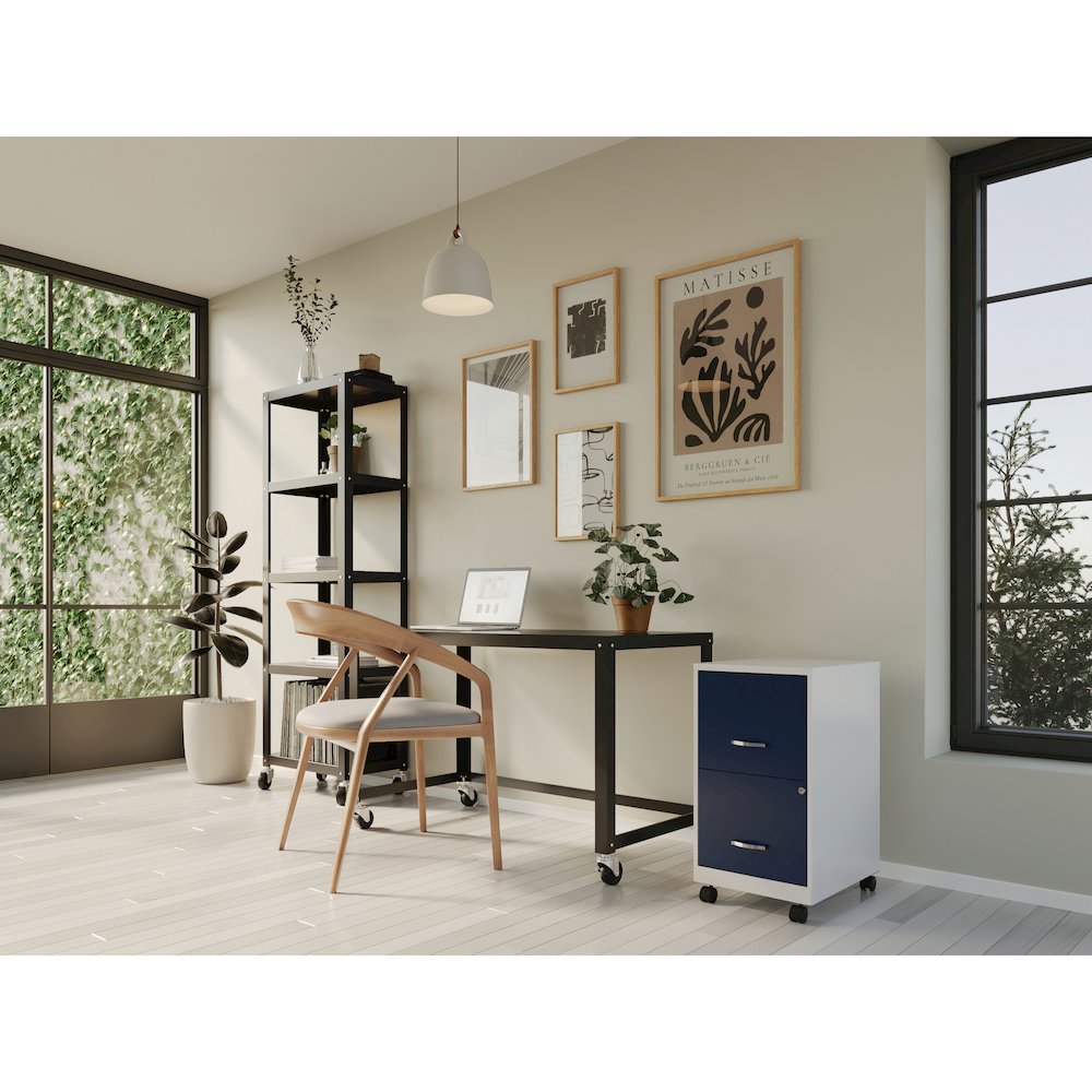 Space Solutions 18" Deep 2 Drawer Vertical File Cabinet, Pearl White / Navy. Picture 5