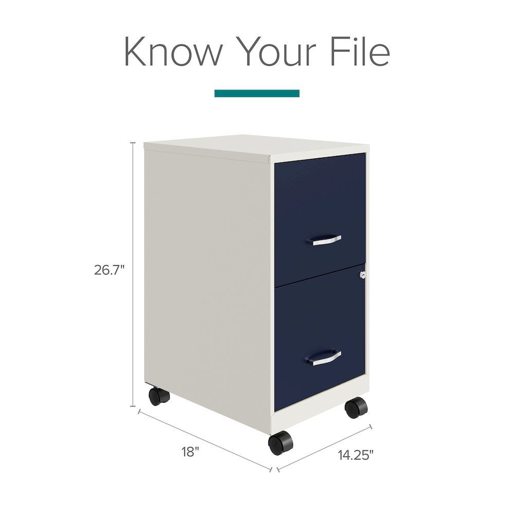 Space Solutions 18" Deep 2 Drawer Vertical File Cabinet, Pearl White / Navy. Picture 9