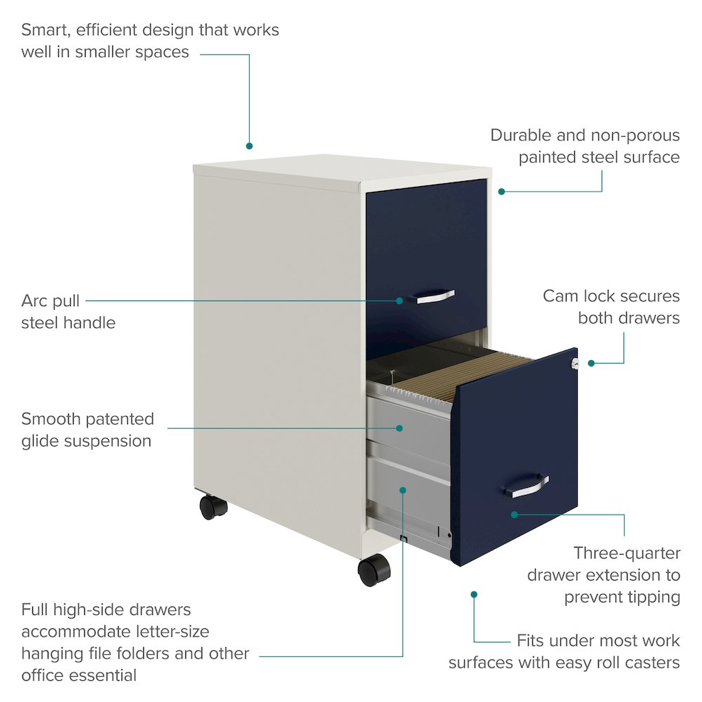 Space Solutions 18" Deep 2 Drawer Vertical File Cabinet, Pearl White / Navy. Picture 10