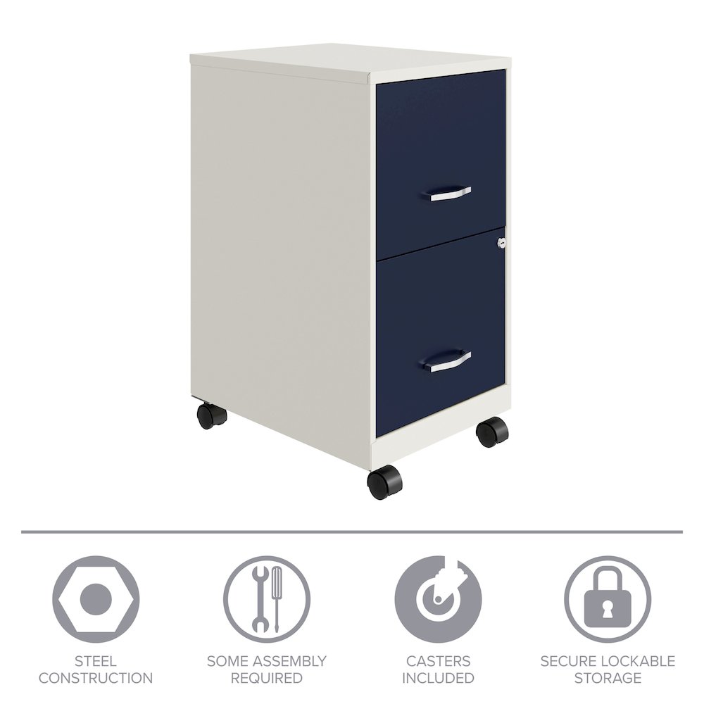 Space Solutions 18" Deep 2 Drawer Vertical File Cabinet, Pearl White / Navy. Picture 15