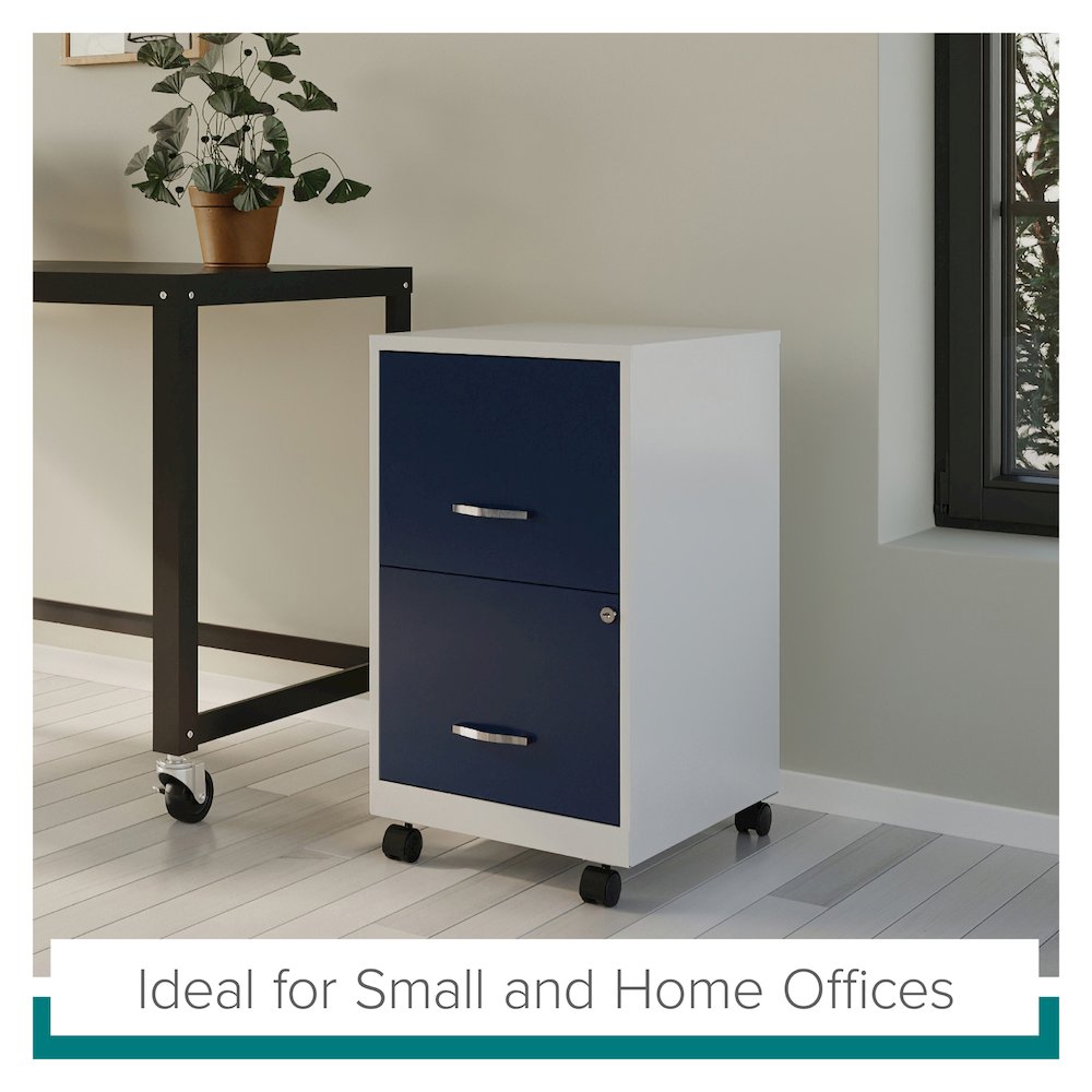 Space Solutions 18" Deep 2 Drawer Vertical File Cabinet, Pearl White / Navy. Picture 16
