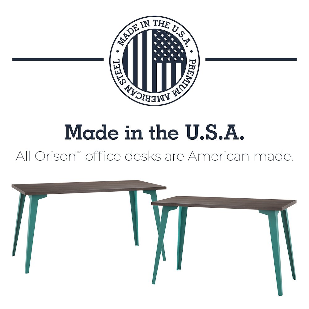 Orison Office 24x48 Mid Century Modern Desk, Teal / Trail Walnut. Picture 10