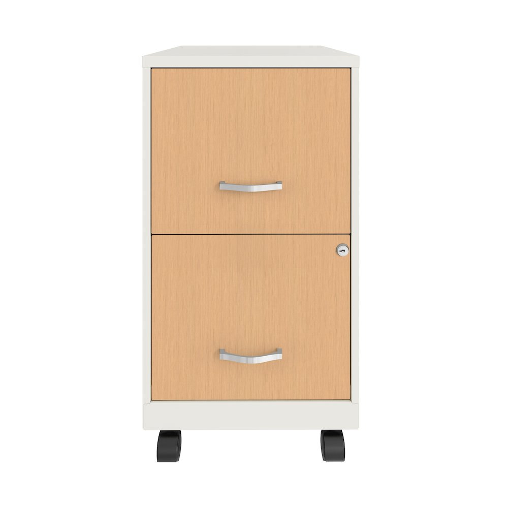 Space Solutions 18" Deep 2 Drawer Mobile File Cabinet, Pearl White/Platinum Oak. Picture 1