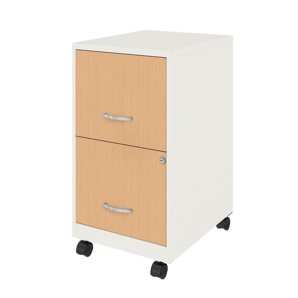 Space Solutions 18" Deep 2 Drawer Mobile File Cabinet, Pearl White/Platinum Oak. Picture 2