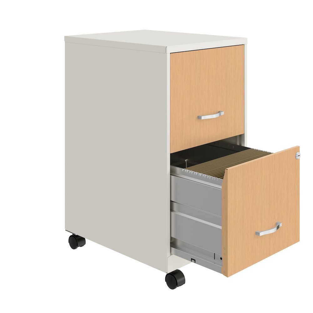 Space Solutions 18" Deep 2 Drawer Mobile File Cabinet, Pearl White/Platinum Oak. Picture 3
