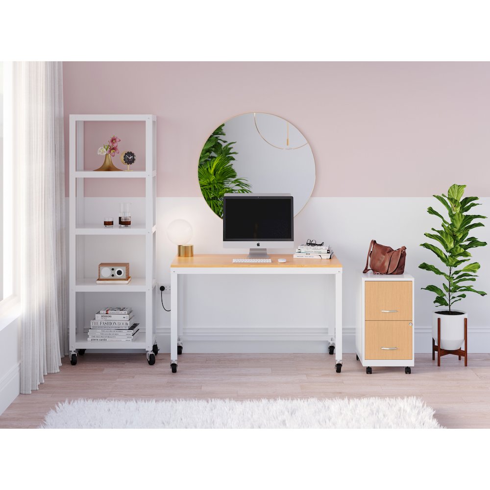 Space Solutions 18" Deep 2 Drawer Mobile File Cabinet, Pearl White/Platinum Oak. Picture 5