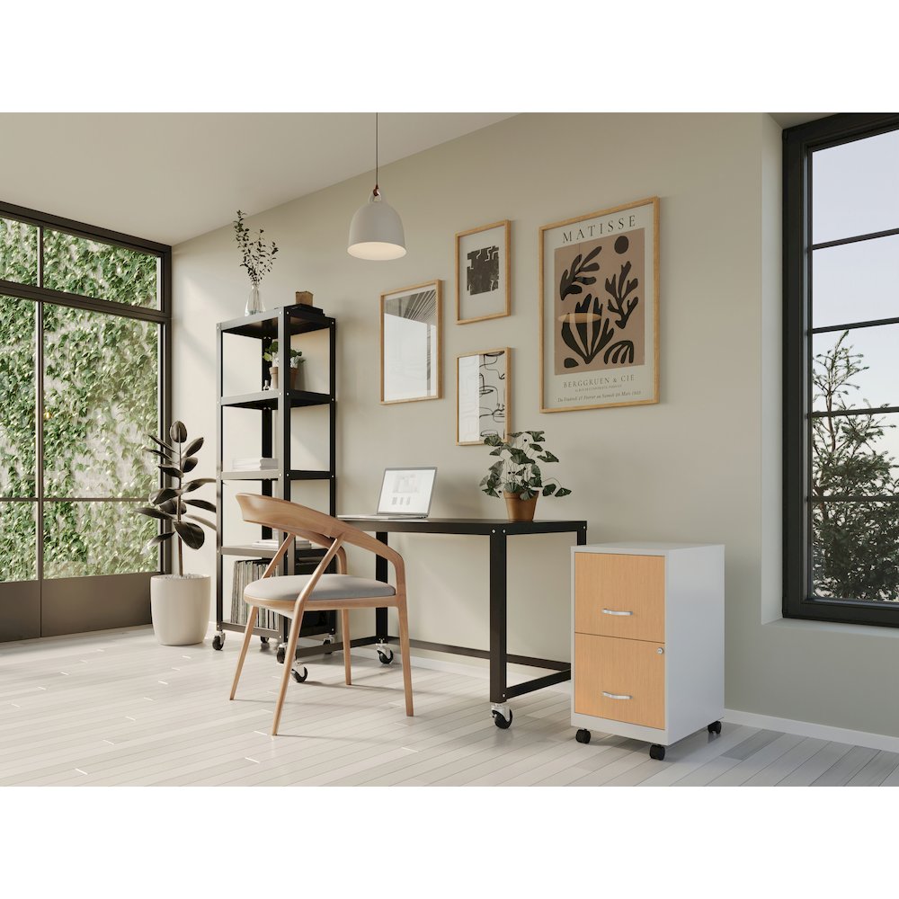 Space Solutions 18" Deep 2 Drawer Mobile File Cabinet, Pearl White/Platinum Oak. Picture 6