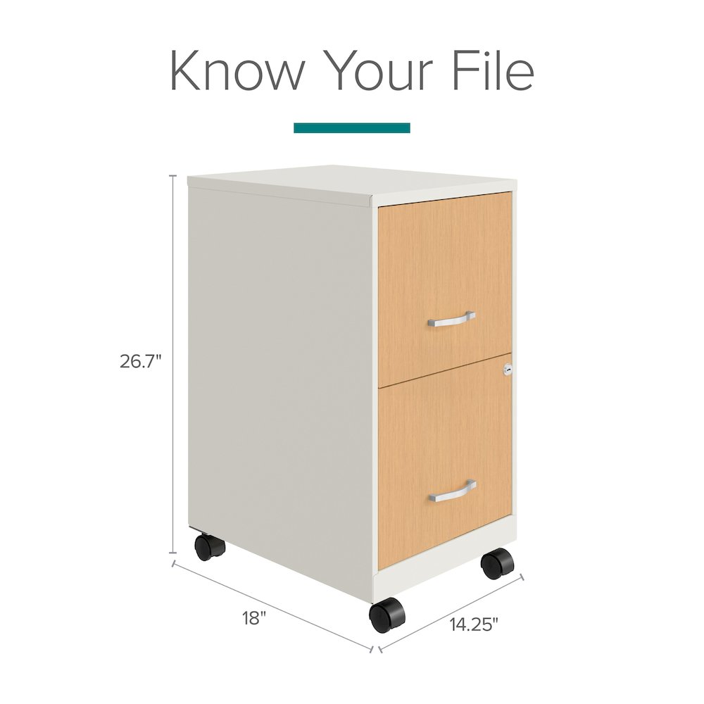 Space Solutions 18" Deep 2 Drawer Mobile File Cabinet, Pearl White/Platinum Oak. Picture 10