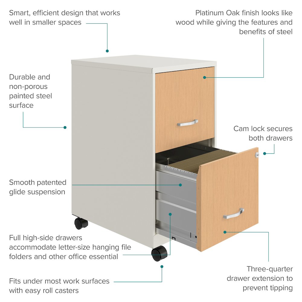Space Solutions 18" Deep 2 Drawer Mobile File Cabinet, Pearl White/Platinum Oak. Picture 11