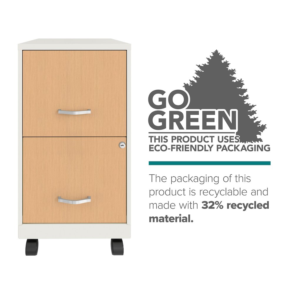Space Solutions 18" Deep 2 Drawer Mobile File Cabinet, Pearl White/Platinum Oak. Picture 12