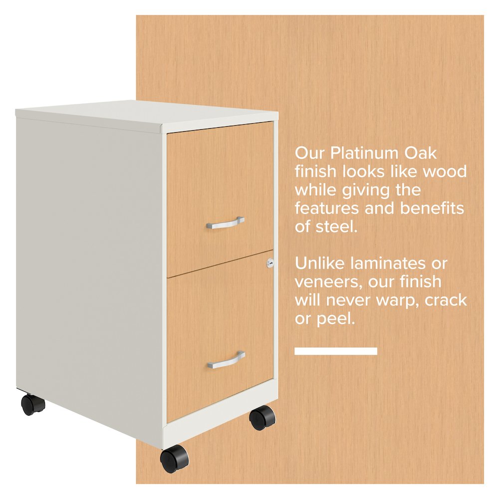 Space Solutions 18" Deep 2 Drawer Mobile File Cabinet, Pearl White/Platinum Oak. Picture 13