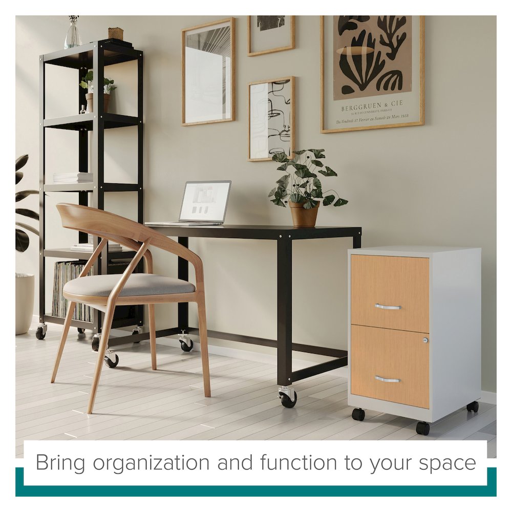 Space Solutions 18" Deep 2 Drawer Mobile File Cabinet, Pearl White/Platinum Oak. Picture 14