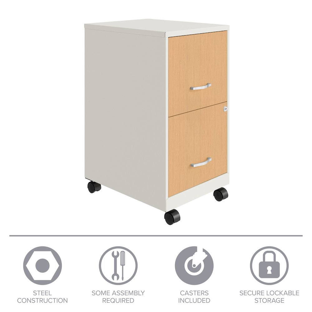 Space Solutions 18" Deep 2 Drawer Mobile File Cabinet, Pearl White/Platinum Oak. Picture 18