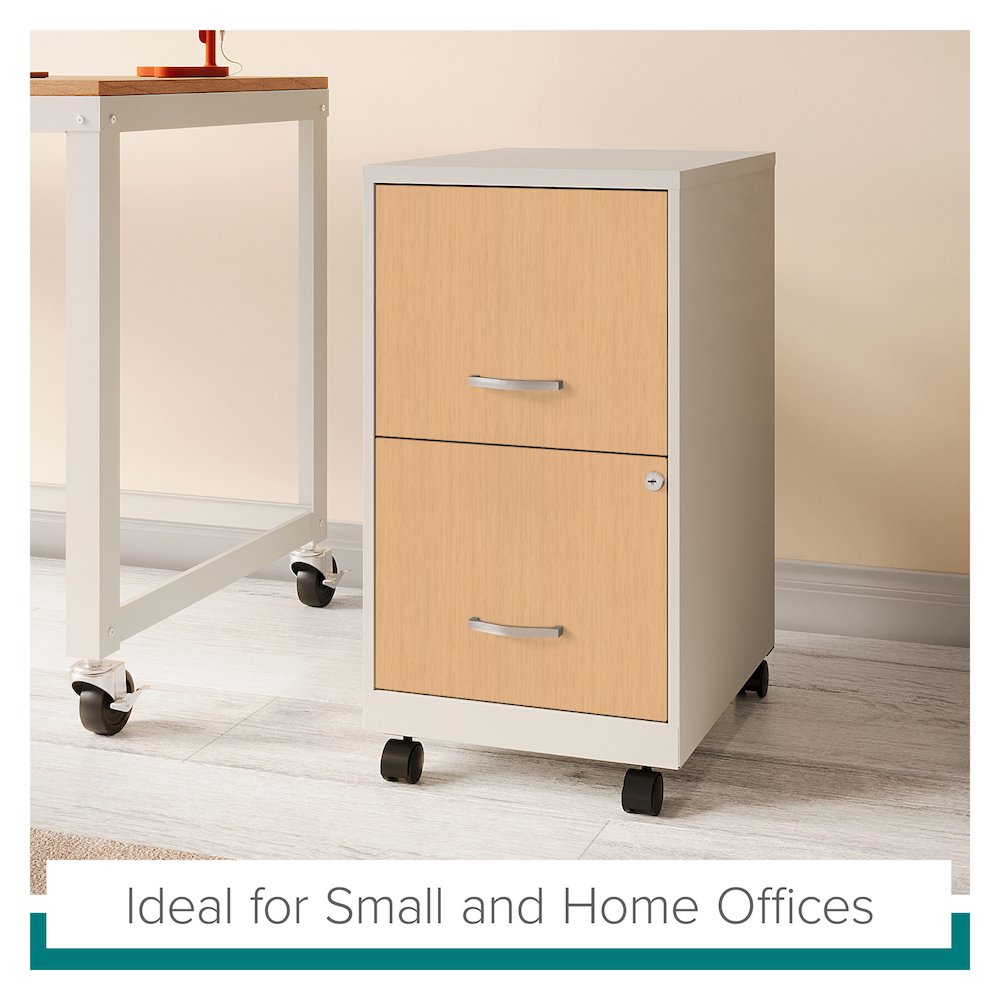 Space Solutions 18" Deep 2 Drawer Mobile File Cabinet, Pearl White/Platinum Oak. Picture 19