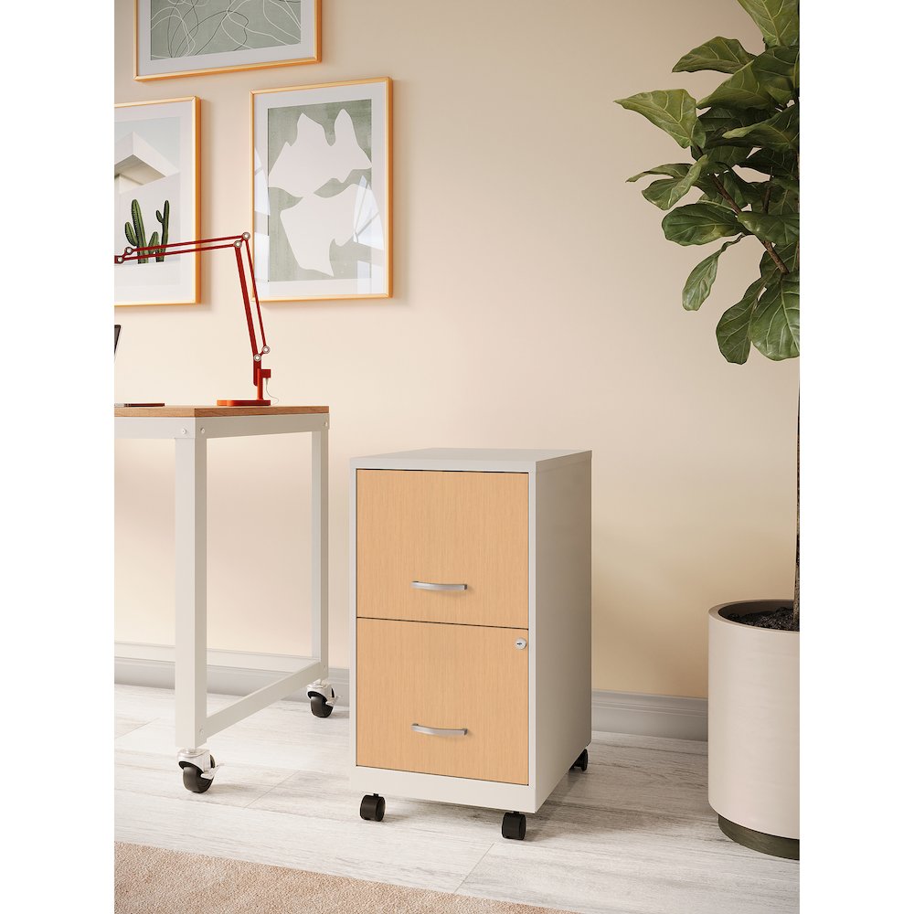 Space Solutions 18" Deep 2 Drawer Mobile File Cabinet, Pearl White/Platinum Oak. Picture 20