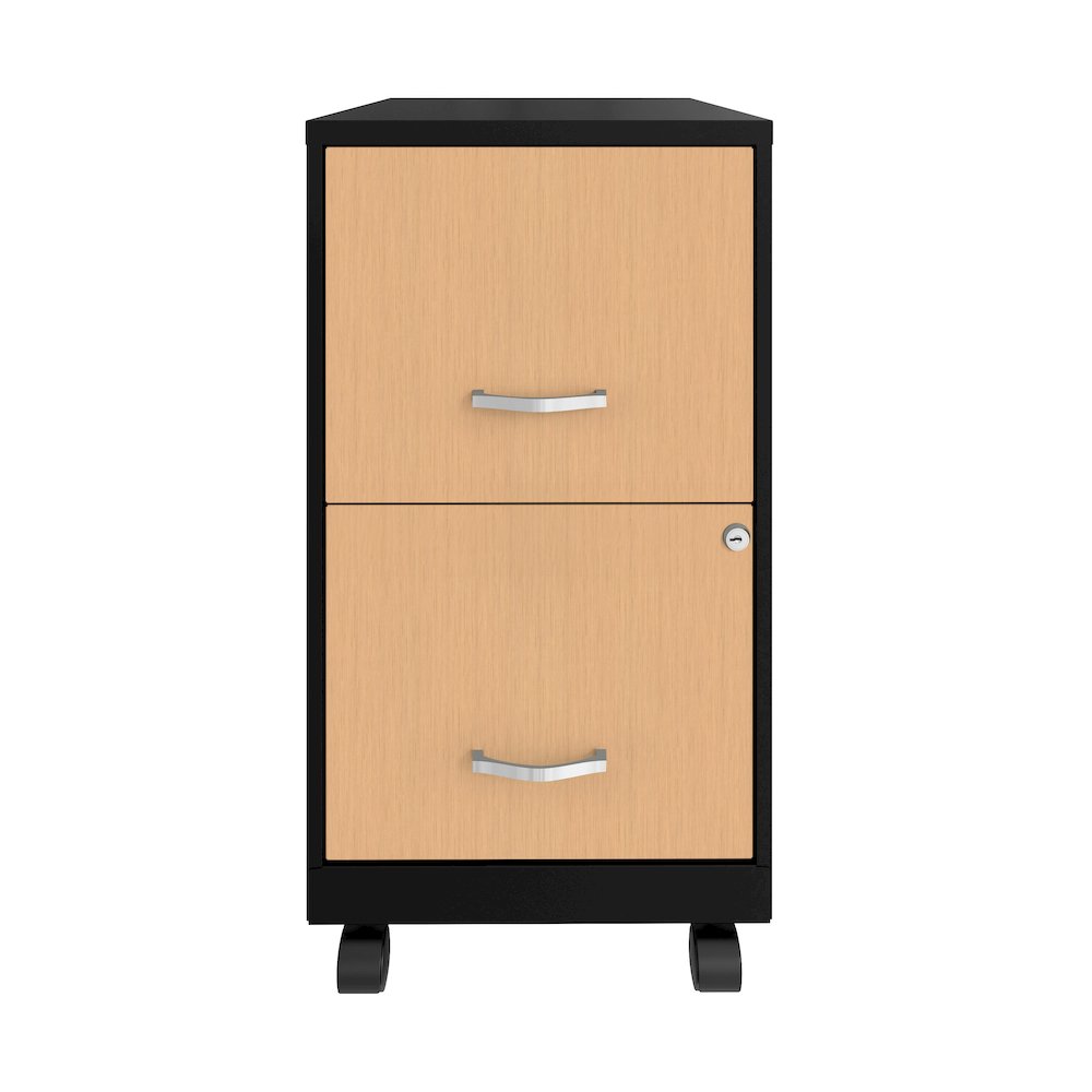 Space Solutions 18" Deep 2 Drawer Mobile File Cabinet, Black/Platinum Oak. Picture 1