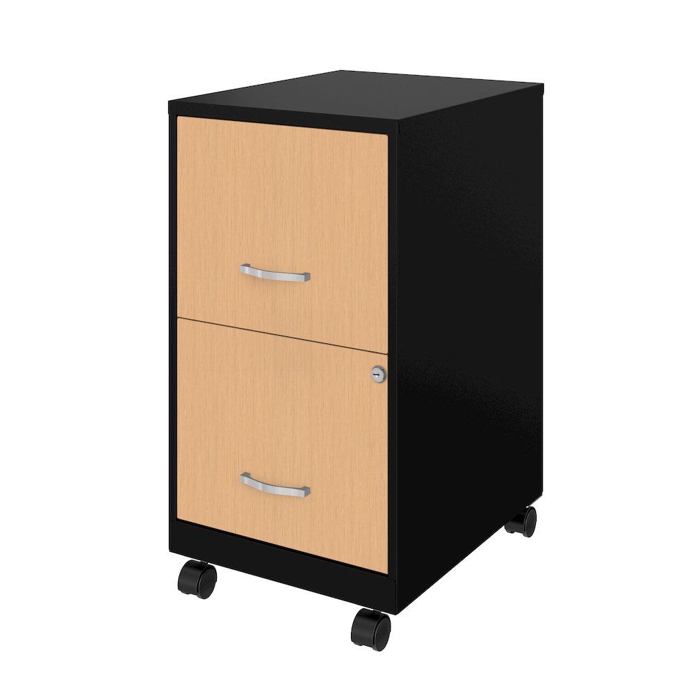 Space Solutions 18" Deep 2 Drawer Mobile File Cabinet, Black/Platinum Oak. Picture 2