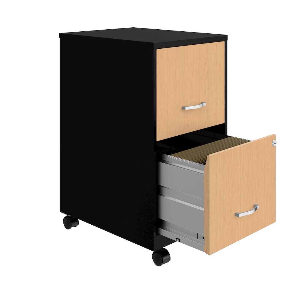 Space Solutions 18" Deep 2 Drawer Mobile File Cabinet, Black/Platinum Oak. Picture 3