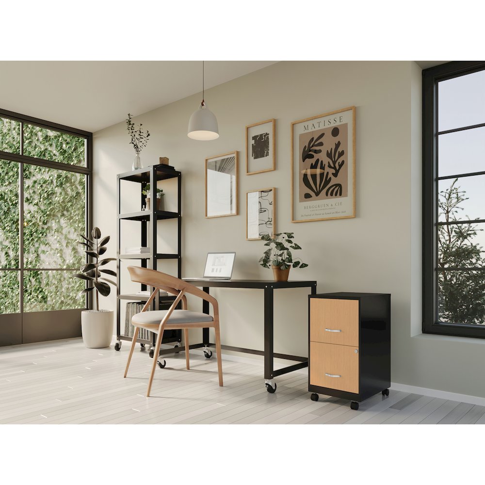 Space Solutions 18" Deep 2 Drawer Mobile File Cabinet, Black/Platinum Oak. Picture 5