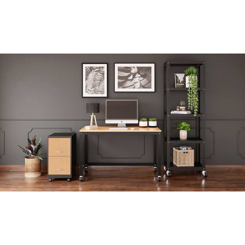 Space Solutions 18" Deep 2 Drawer Mobile File Cabinet, Black/Platinum Oak. Picture 6