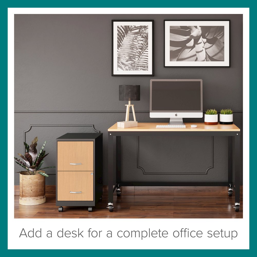 Space Solutions 18" Deep 2 Drawer Mobile File Cabinet, Black/Platinum Oak. Picture 9