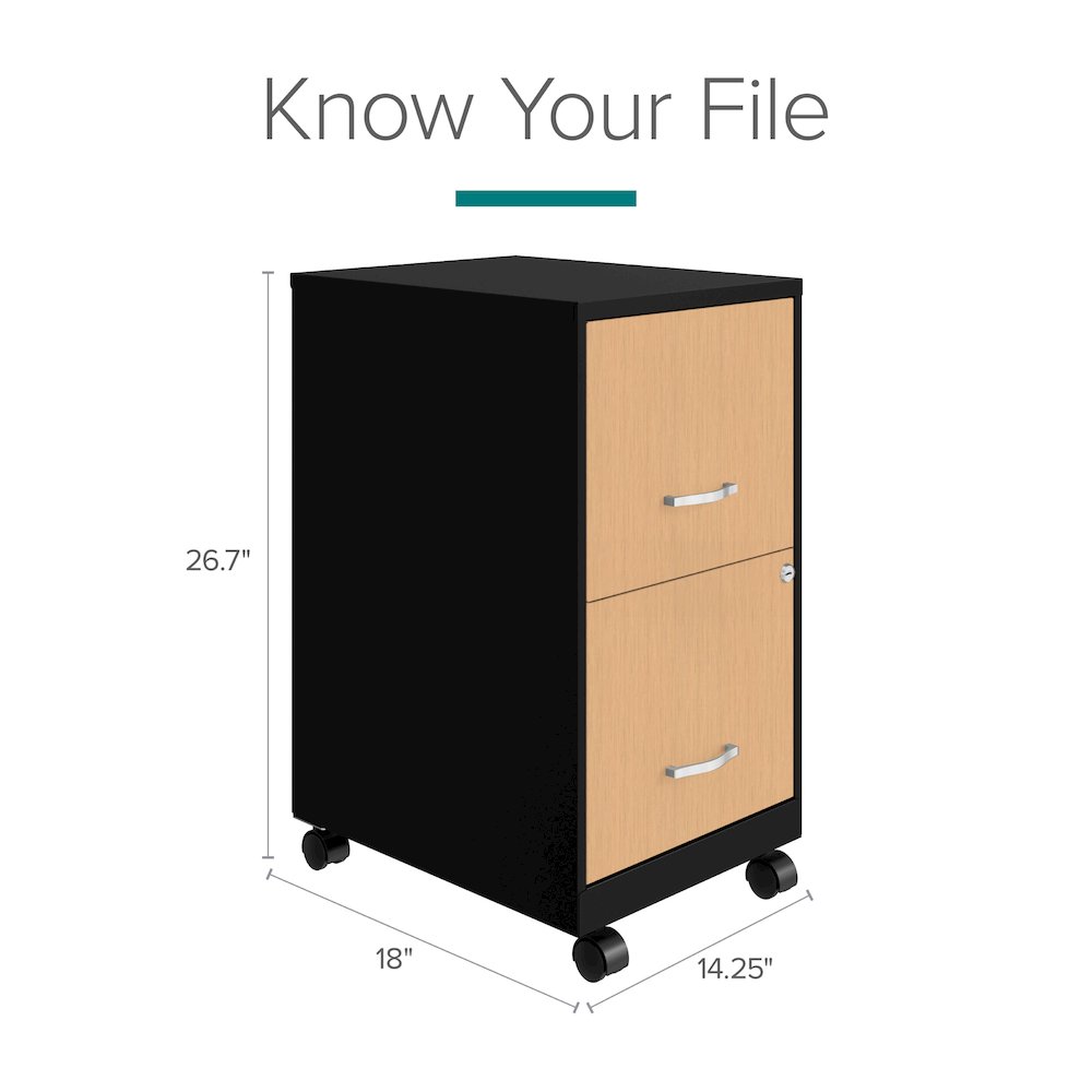 Space Solutions 18" Deep 2 Drawer Mobile File Cabinet, Black/Platinum Oak. Picture 10
