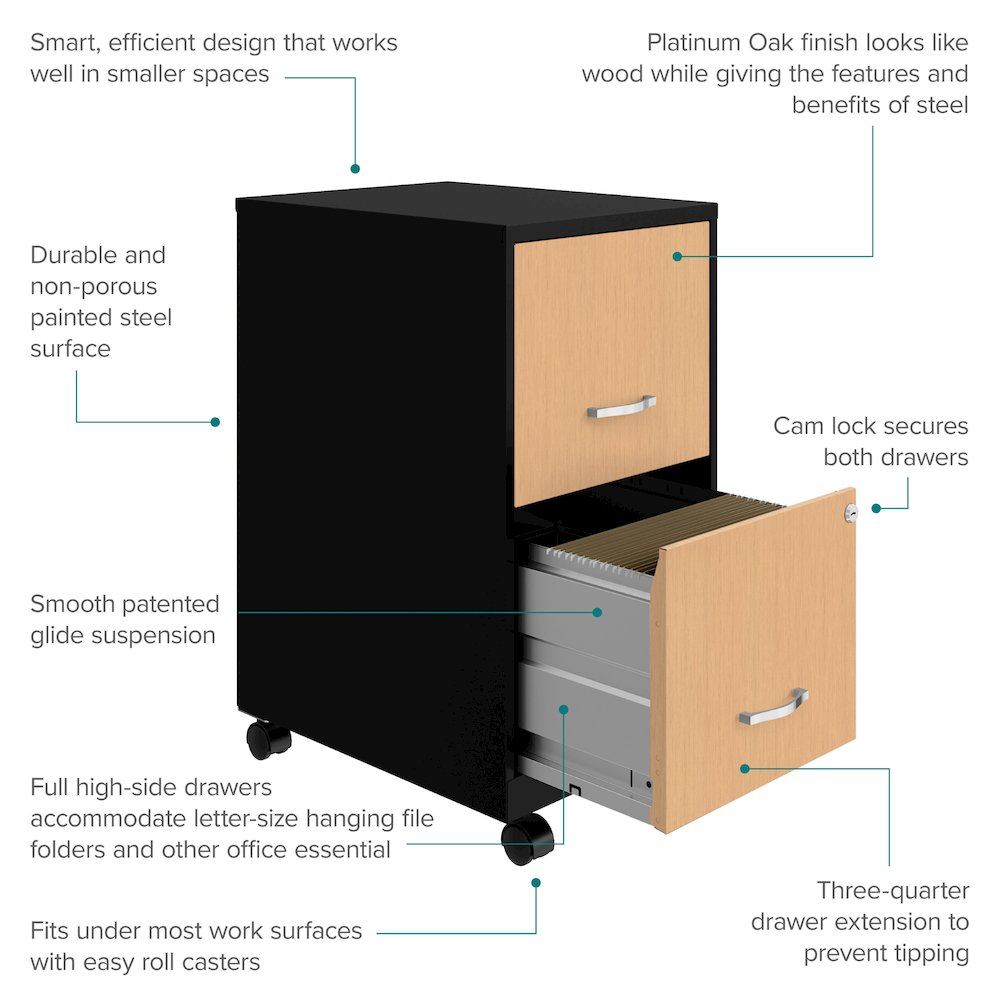 Space Solutions 18" Deep 2 Drawer Mobile File Cabinet, Black/Platinum Oak. Picture 11