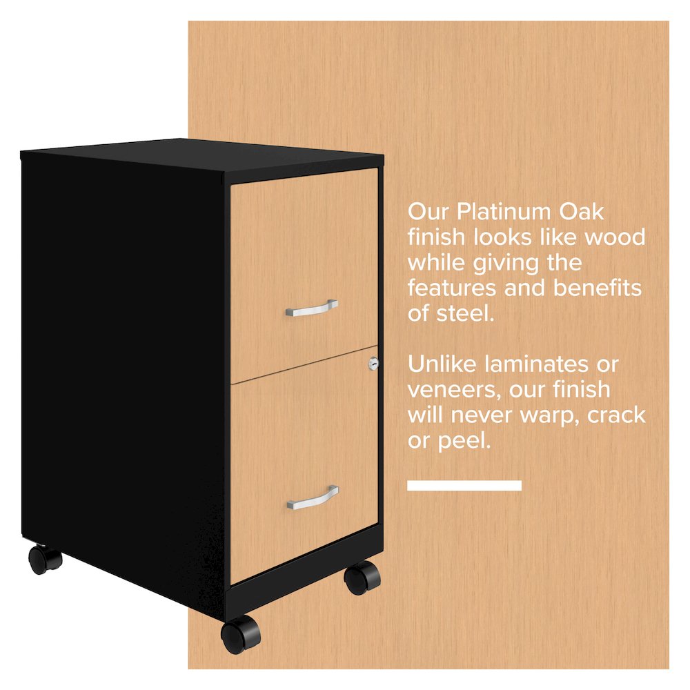 Space Solutions 18" Deep 2 Drawer Mobile File Cabinet, Black/Platinum Oak. Picture 13