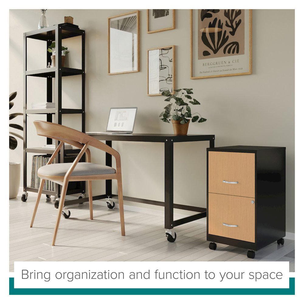 Space Solutions 18" Deep 2 Drawer Mobile File Cabinet, Black/Platinum Oak. Picture 14