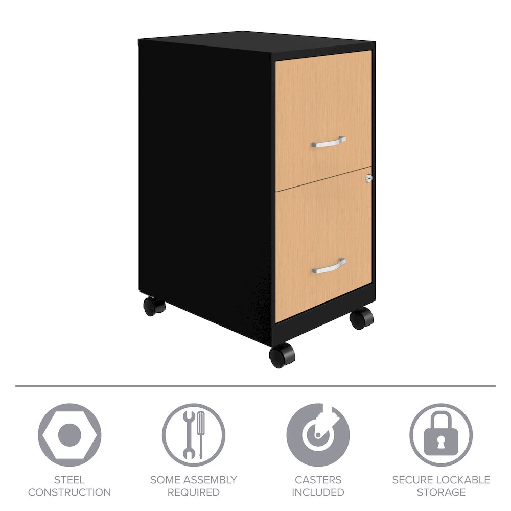 Space Solutions 18" Deep 2 Drawer Mobile File Cabinet, Black/Platinum Oak. Picture 18