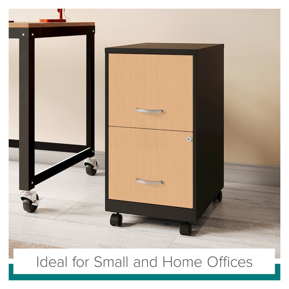 Space Solutions 18" Deep 2 Drawer Mobile File Cabinet, Black/Platinum Oak. Picture 19