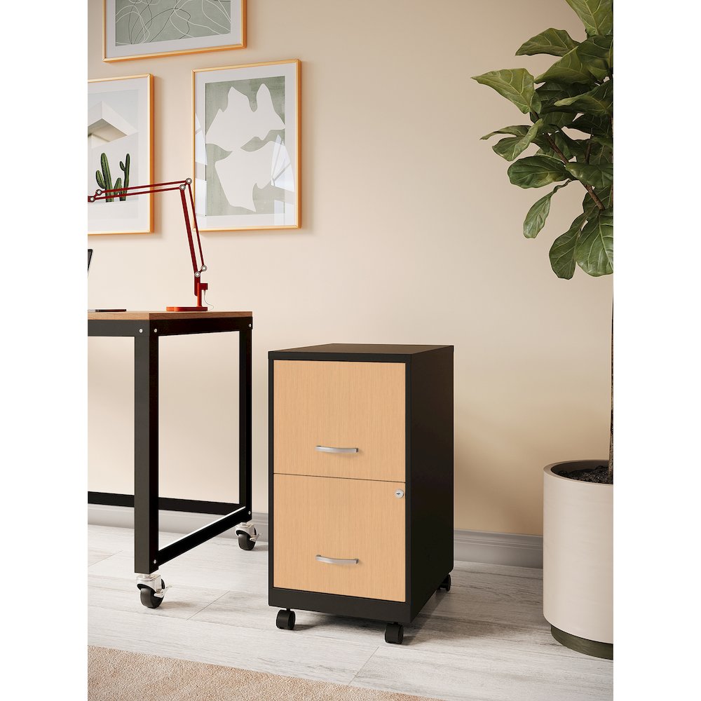 Space Solutions 18" Deep 2 Drawer Mobile File Cabinet, Black/Platinum Oak. Picture 20