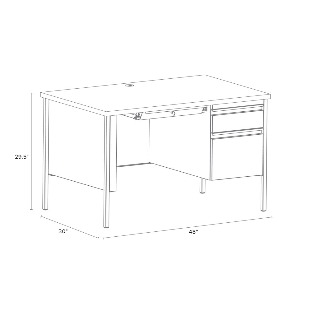 Hirsh Right-Hand File Office Desk with Center Drawer, 30" D x 48" W, Black/Maple. Picture 2