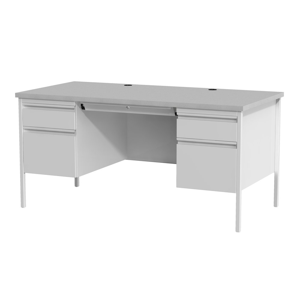 Hirsh Double Pedestal Office Desk Center Drawer 30" Dx60" W, Light Gray/Gray. Picture 4