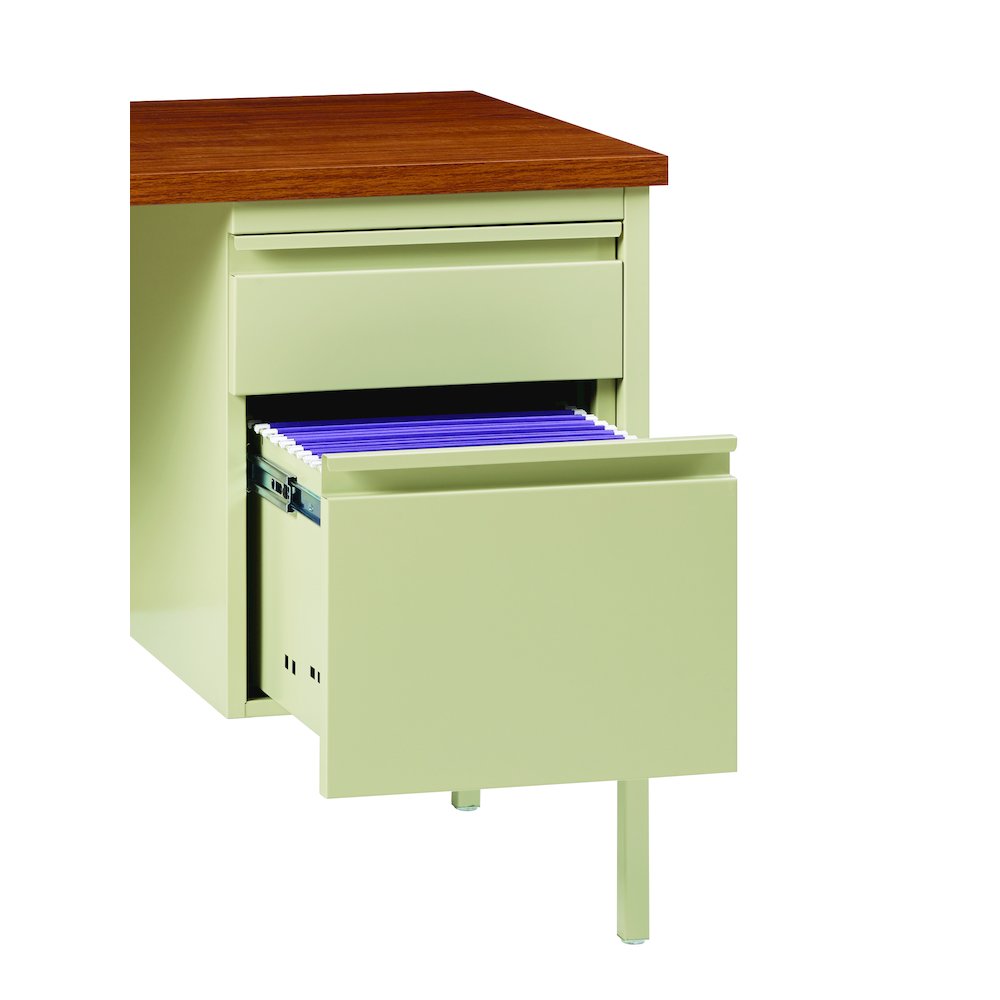 Hirsh Right-Hand File Office Desk with Center Drawer, 30" D x 48" W, Putty / Oak. Picture 9