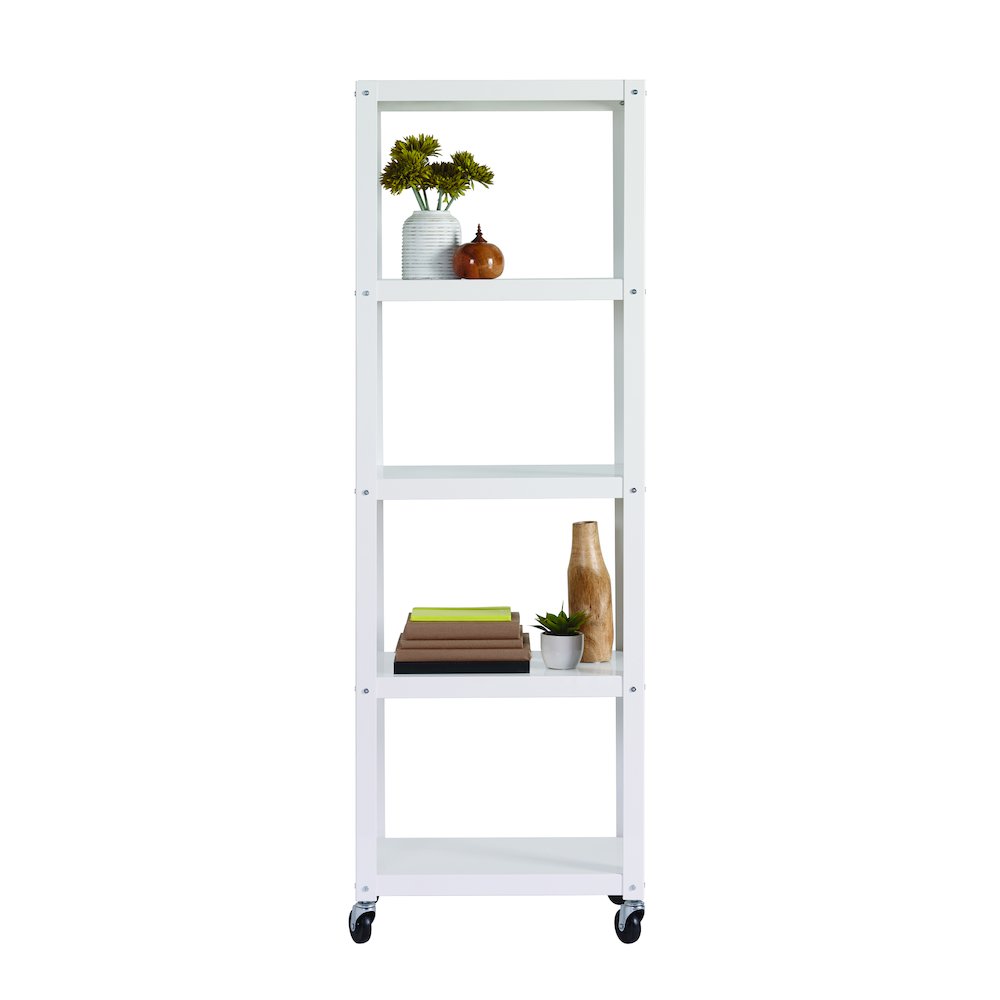 Space Solutions 72" High Rolling 5 Shelf Bookcase, Industrial Metal, White. Picture 25