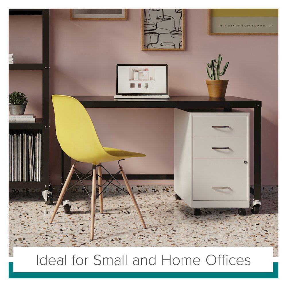 Hirsh Ready-to-Assemble 48-inch Wide Mobile Metal Desk for Home Office, Black. Picture 18