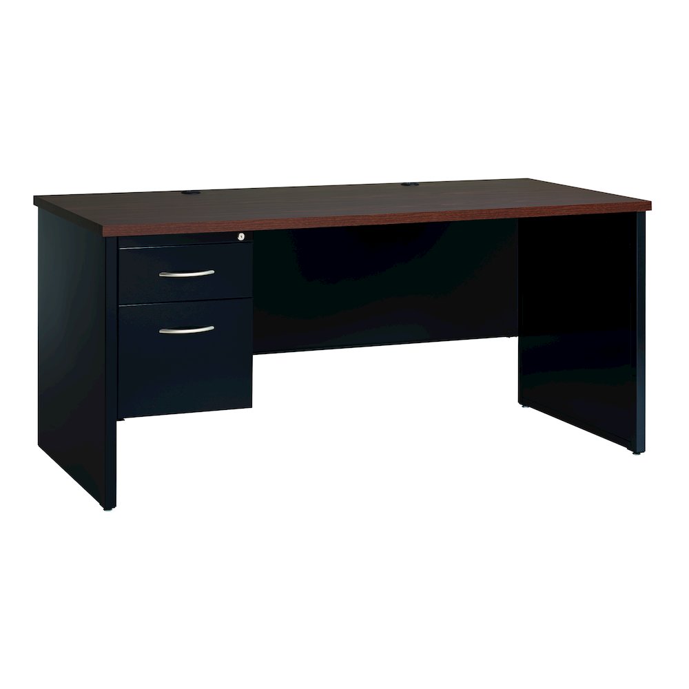 Hirsh Modular Left-Hand File Desk, 30" D x 66" W, Black / Walnut. Picture 1