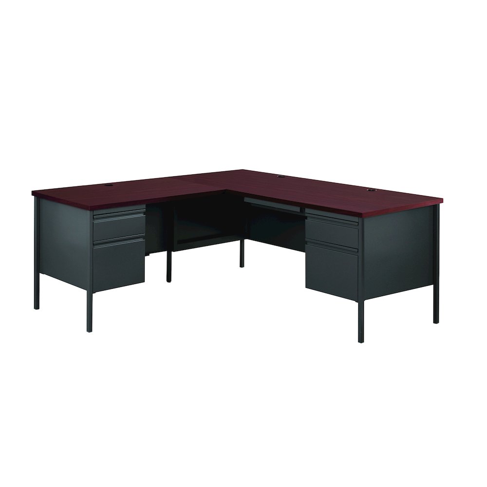 Hirsh 66D x 72W Corner Office Desk with Left Hand Return, Charcoal / Mahogany. Picture 1