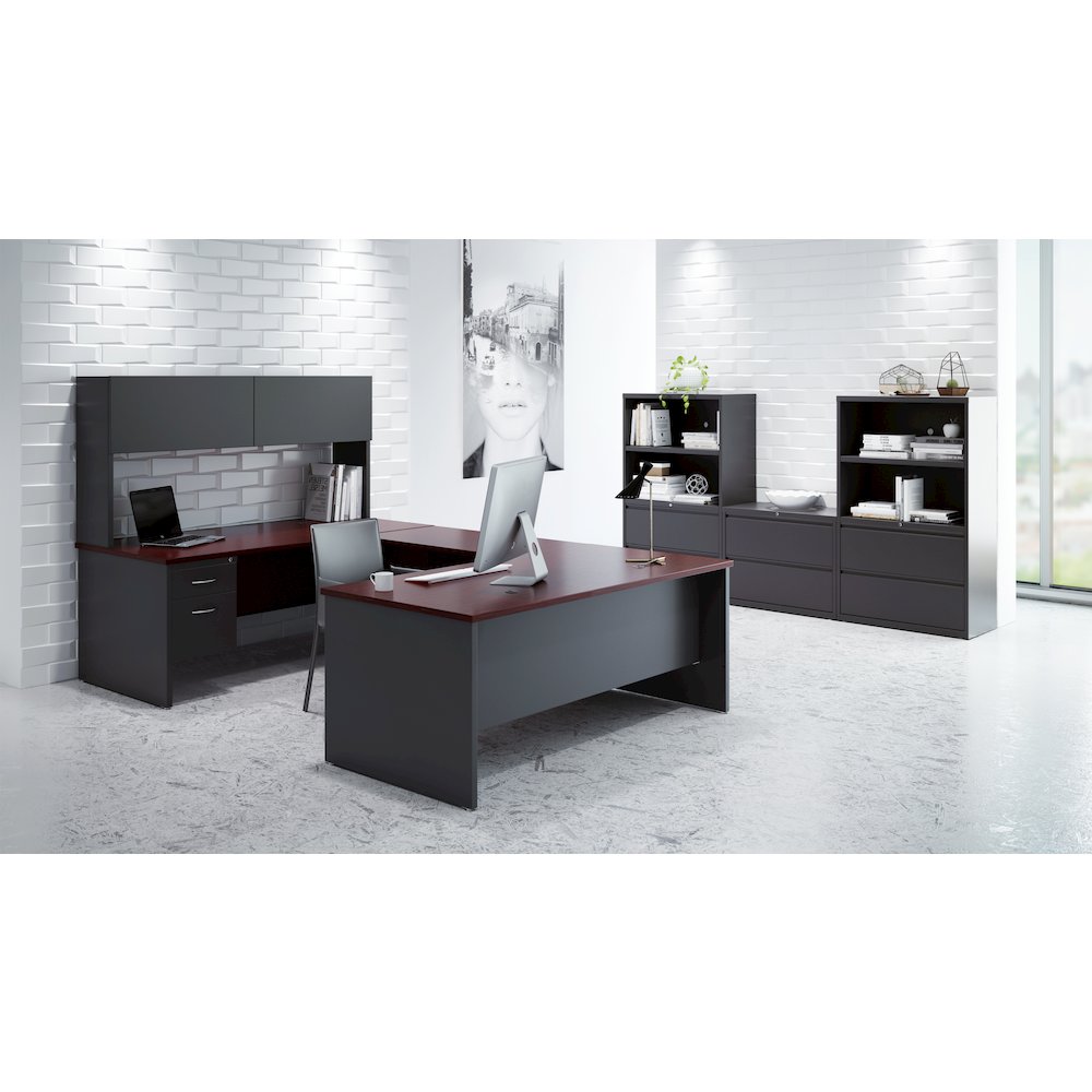 Hirsh Modular Left-Hand File Desk, 30" D x 66" W, Black / Walnut. Picture 4