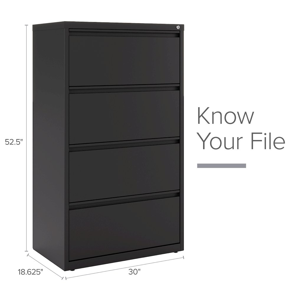 Hirsh 30 Inch Wide 4 Drawer Metal Lateral File Cabinet, Black. Picture 10