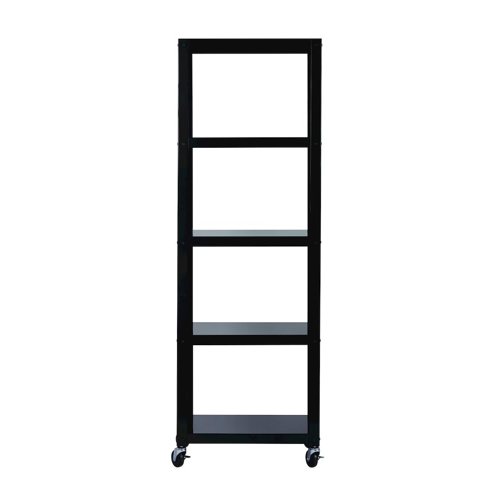 Space Solutions 72" High Rolling 5 Shelf Bookcase, Industrial Metal, Black. Picture 4