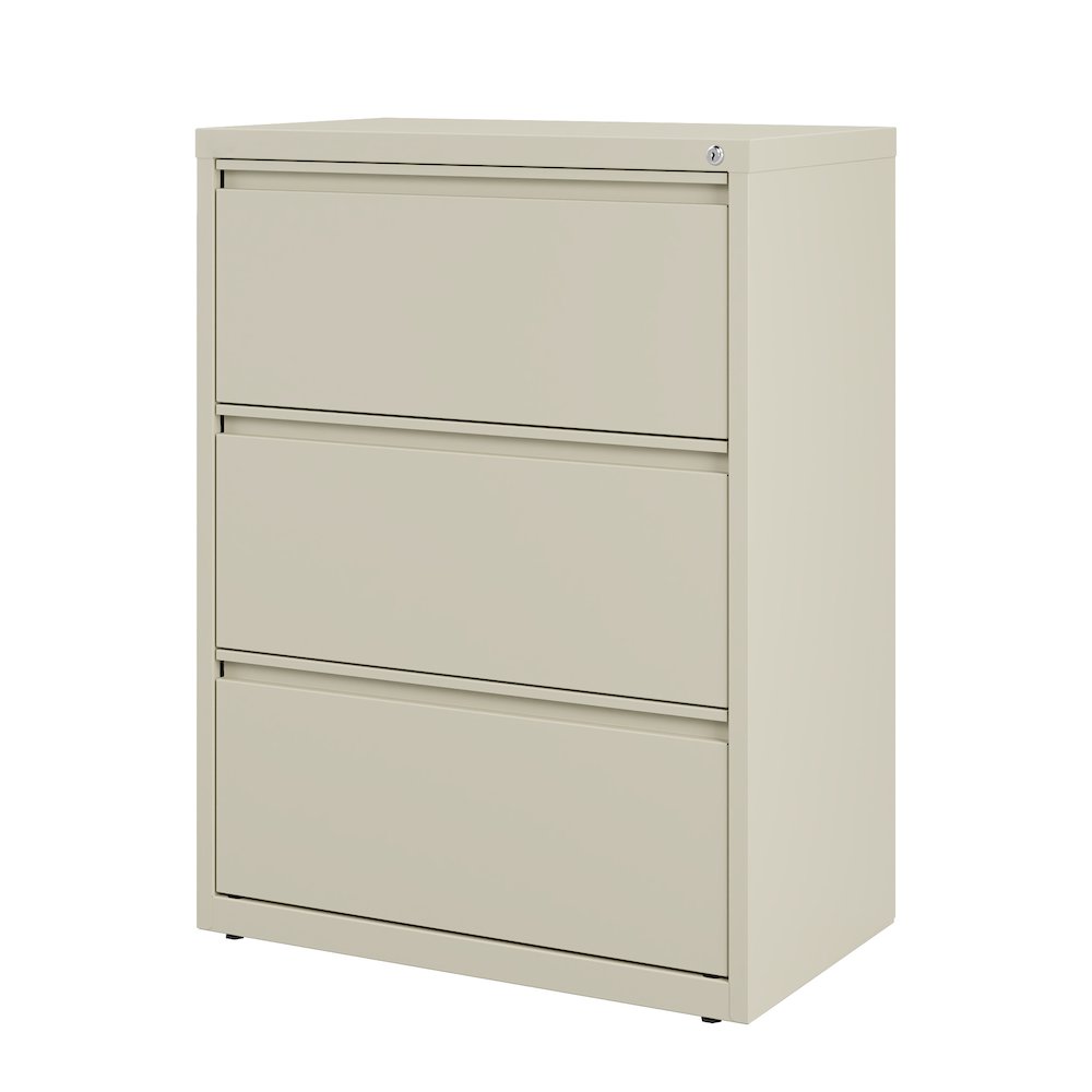 Hirsh 30 Inch Wide 3 Drawer Metal Lateral File Cabinet, Putty. Picture 4