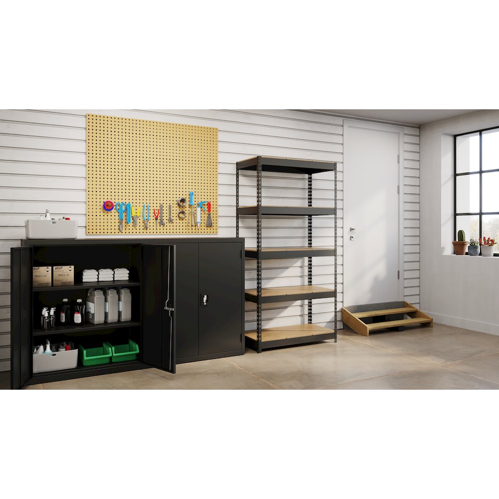 Iron Horse 3800 Riveted Steel Shelving 5-Shelf Unit, 18D x 36W x 72H, Black. Picture 5