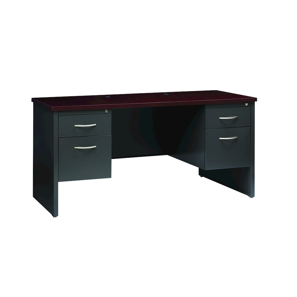 Hirsh 24D x 60W Double Pedestal Office Desk Credenza, Charcoal/Mahogany. Picture 1