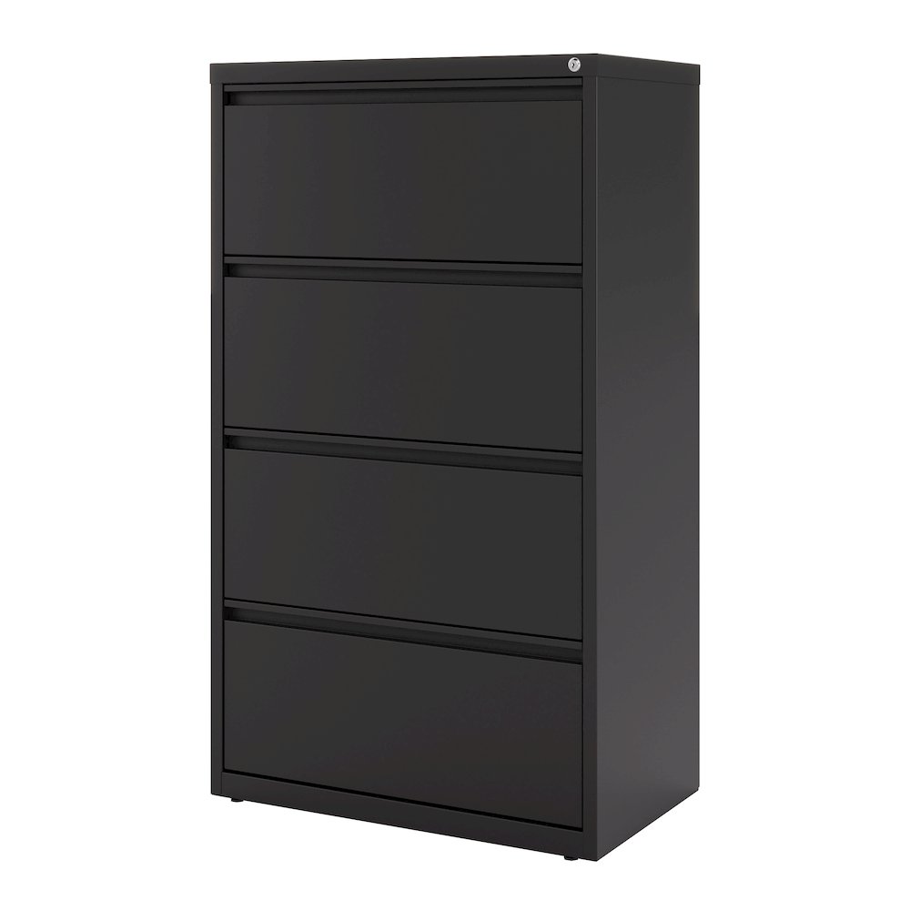 Hirsh 30 Inch Wide 4 Drawer Metal Lateral File Cabinet, Black. Picture 4