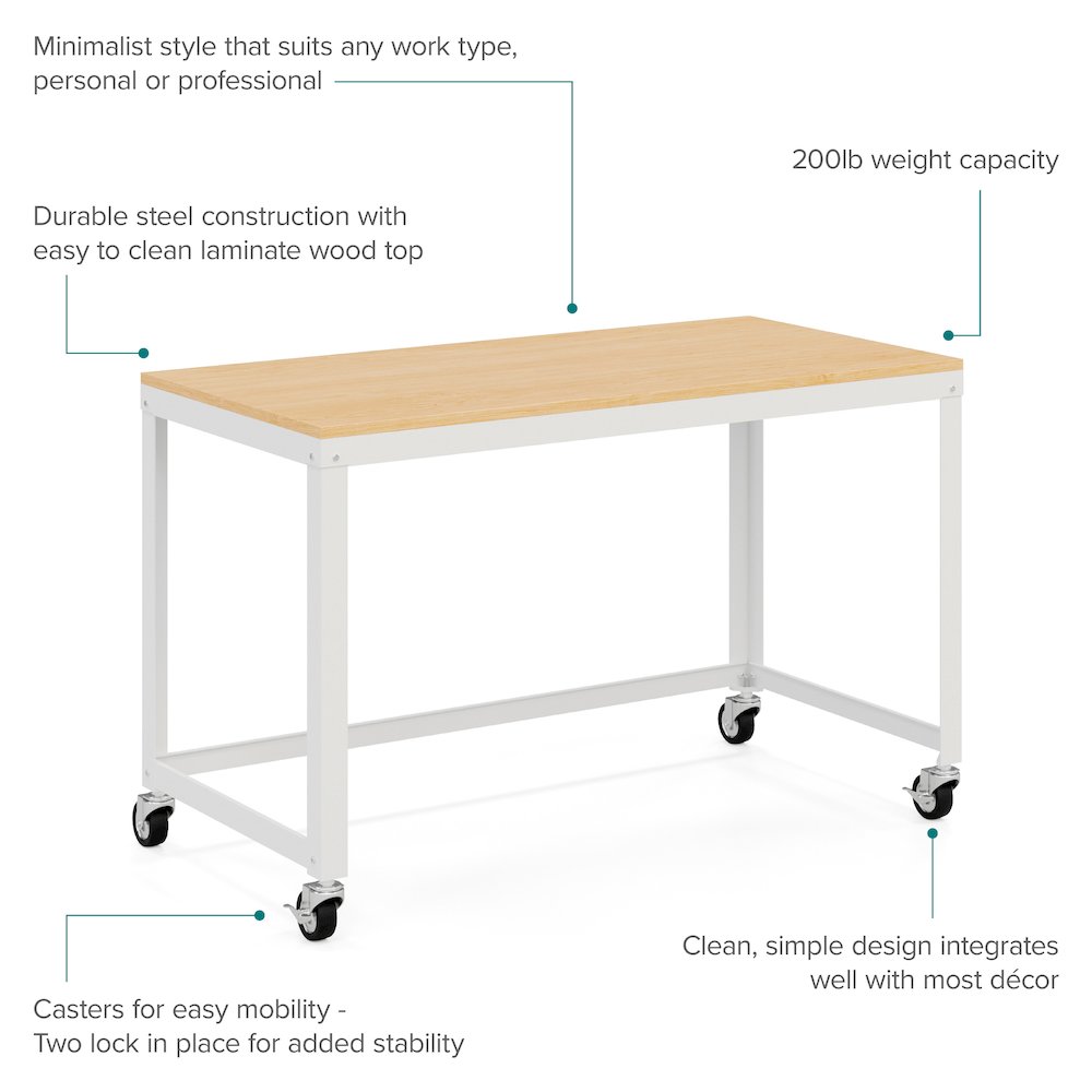 Space Solutions Ready-to-assemble 48-inch Wide Mobile Metal Desk White/Maple. Picture 11
