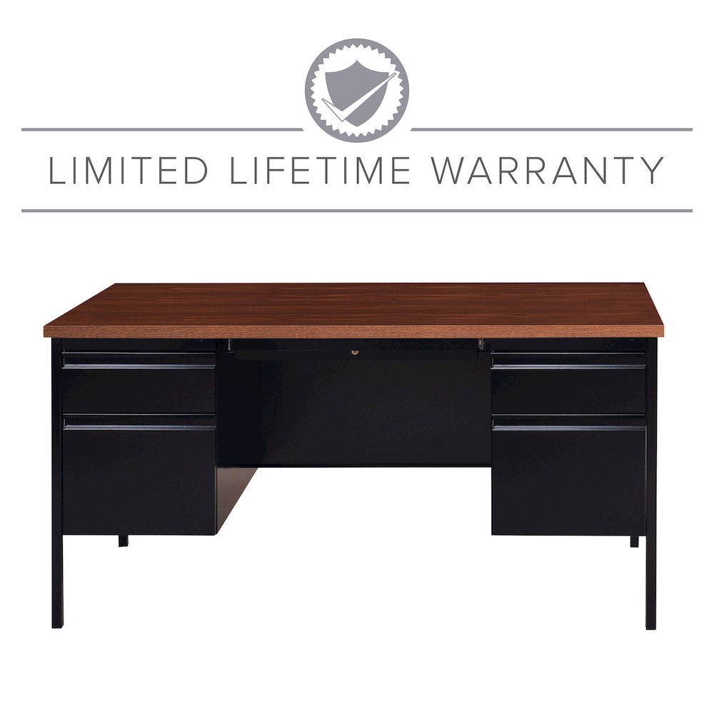 Hirsh Double Pedestal Office Desk Center Drawer 30" Dx60" W, Black/Walnut. Picture 31