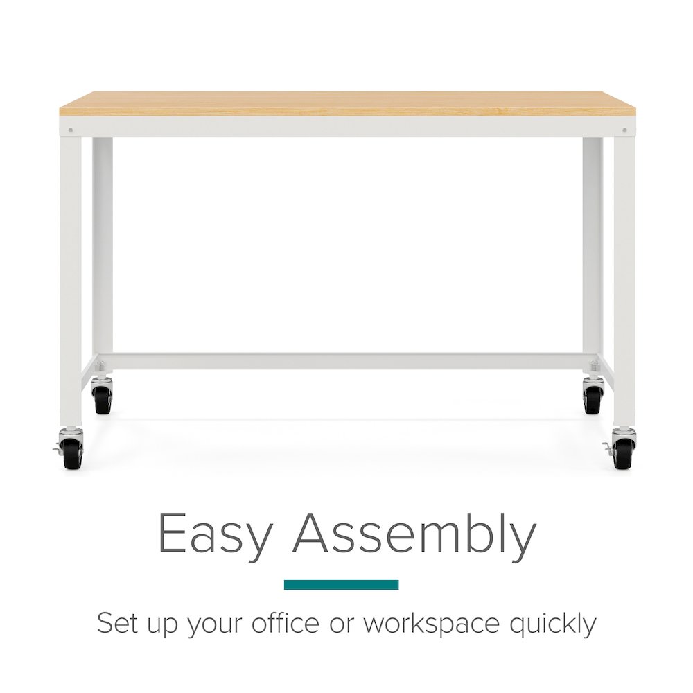 Space Solutions Ready-to-assemble 48-inch Wide Mobile Metal Desk White/Maple. Picture 8