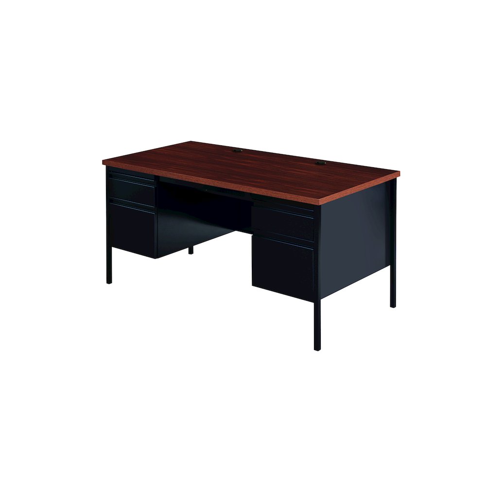 Hirsh Double Pedestal Office Desk Center Drawer 30" Dx60" W, Black/Walnut. Picture 4